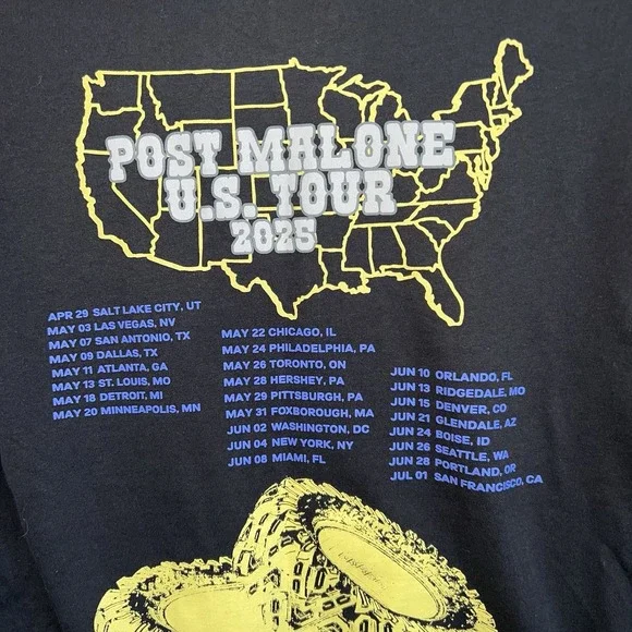 Post Malone U.S.‎ Tour 2025 Official Posty Co. Double Sided Concert TShirt XS - Picture 3 of 6